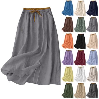 Women's Solid Color Cotton And Linen Half Skirt Casual Mid Length Elastic Casual Half Skirt