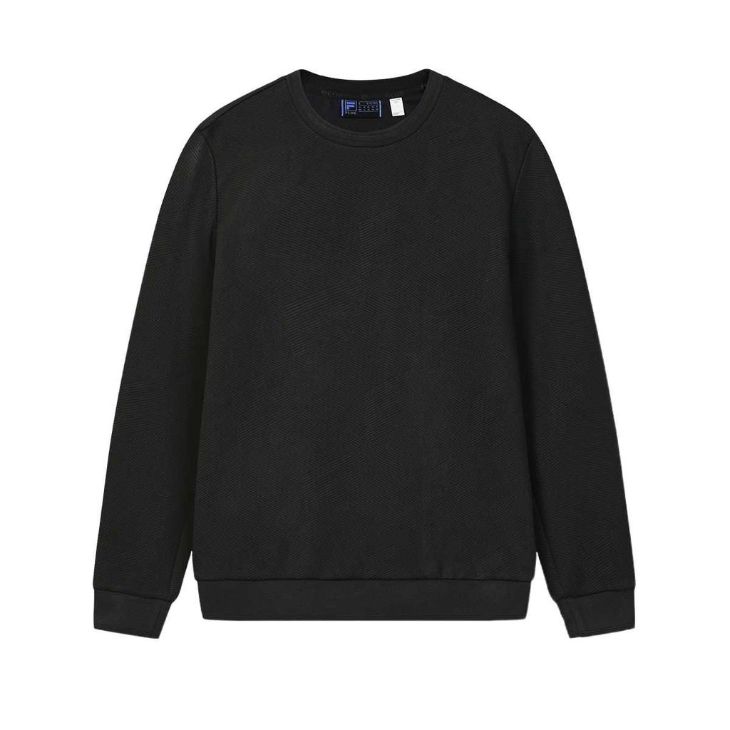 Fila Blue Solid Knit Crew Neck Drop Shoulder Pullover Sweatshirt Men sweatshirt Black F11M612213F-BK
