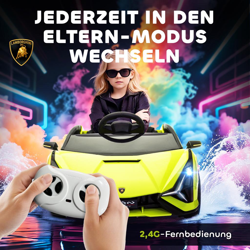 Auto Elettrica per Bambini, Lamborghini, 3-5 km/h, Telecomando, per 3-5 Anni, Verde