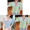 Summer Womens Blouse With Bubble Sleeves And French Collared Design For Casual Wear