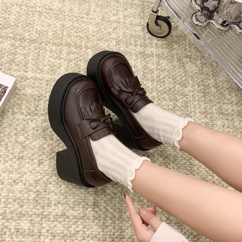 women's thick soled shoes Hot Sale Women Retro Pumps High Heels Fashion comfort Loafers Woman Uniform Shoes Ladies