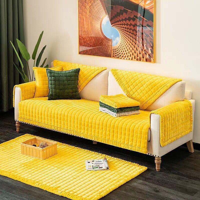 Simple Winter Short Plush Sofa Cushion Thickened Anti Slip Flannel Simple Modern Three Person Sofa Napkin Cover 8 Colors