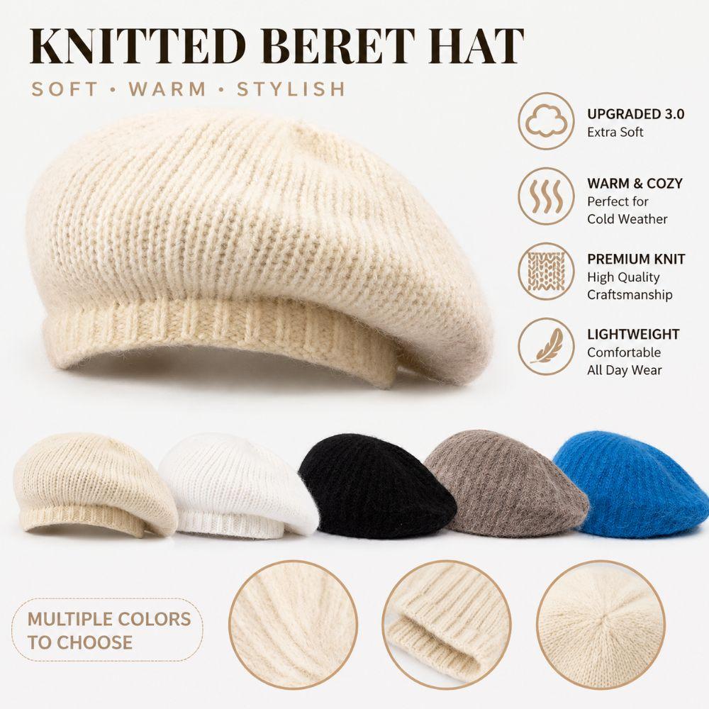 Keep Warm Women Knitted Beret Plush Painter Artist Hats Vintage Warm Knit Cap Creative Gift