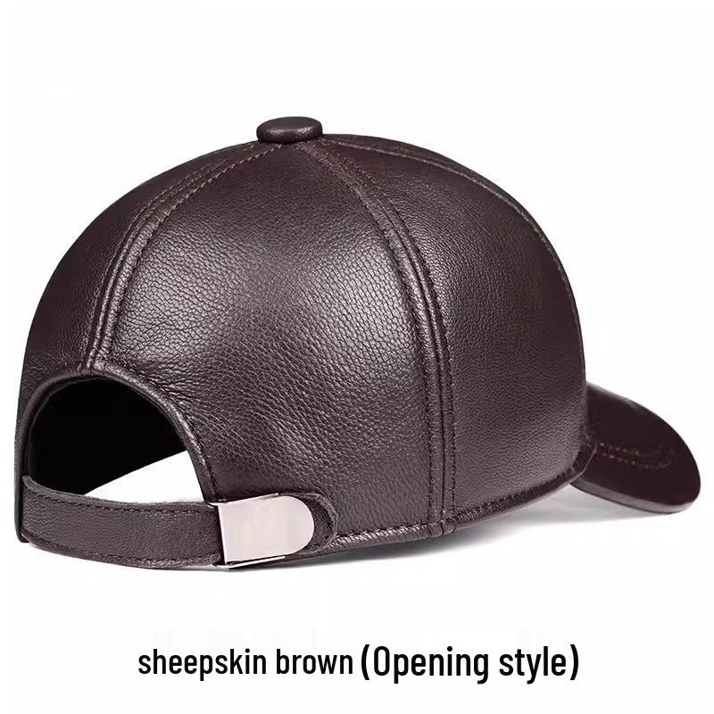 Men's Sheepskin Duckbill Cap - Genuine Leather, Casual, for Autumn/Winter, Adjustable Back Closure, Middle-Aged and Elderly 