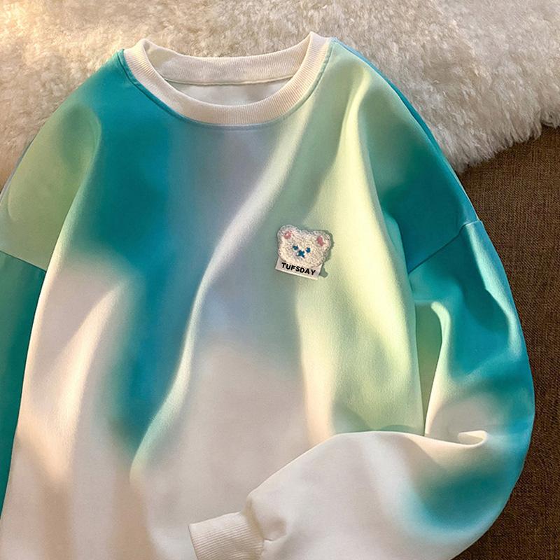 

Осенний корейский стиль тай-дай градиент тонкий свитшот женский дизайнерский парный наряд свободная студенческая куртка топ M