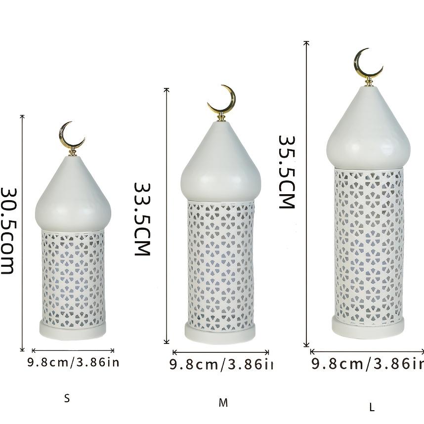 Ramadan Kareem Lantern Set White Moroccan Style Metal Hollow with Golden Crescent Moon Mubarak Home Tabletop Festival Decor