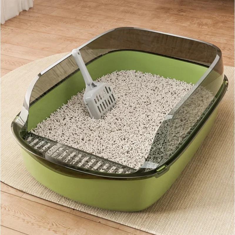 Large Capacity Cat Toilet Cleaning Basin-Splashproof Pet Sandbox Litter Box Durable Cat Tray Bedpan Supplies for Kittens & Cats