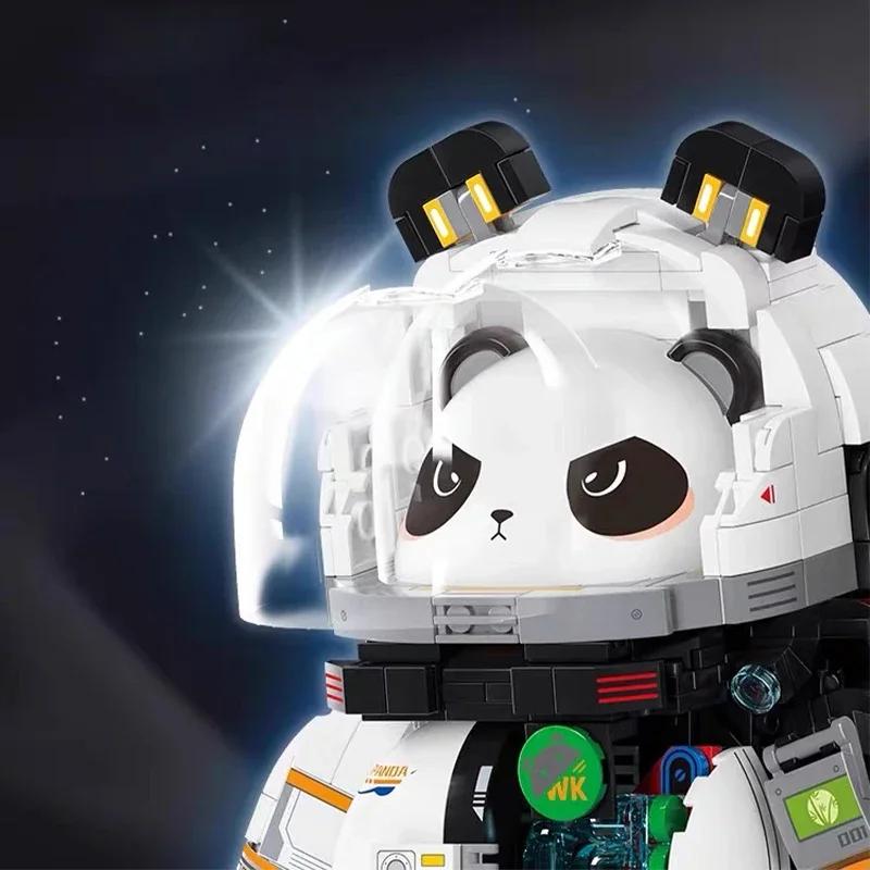 Creative Expert Space Panda Half Mecha Astronaut Building Block Cute Animals Panda Bear Display Model Toy Gift for Adults Kids