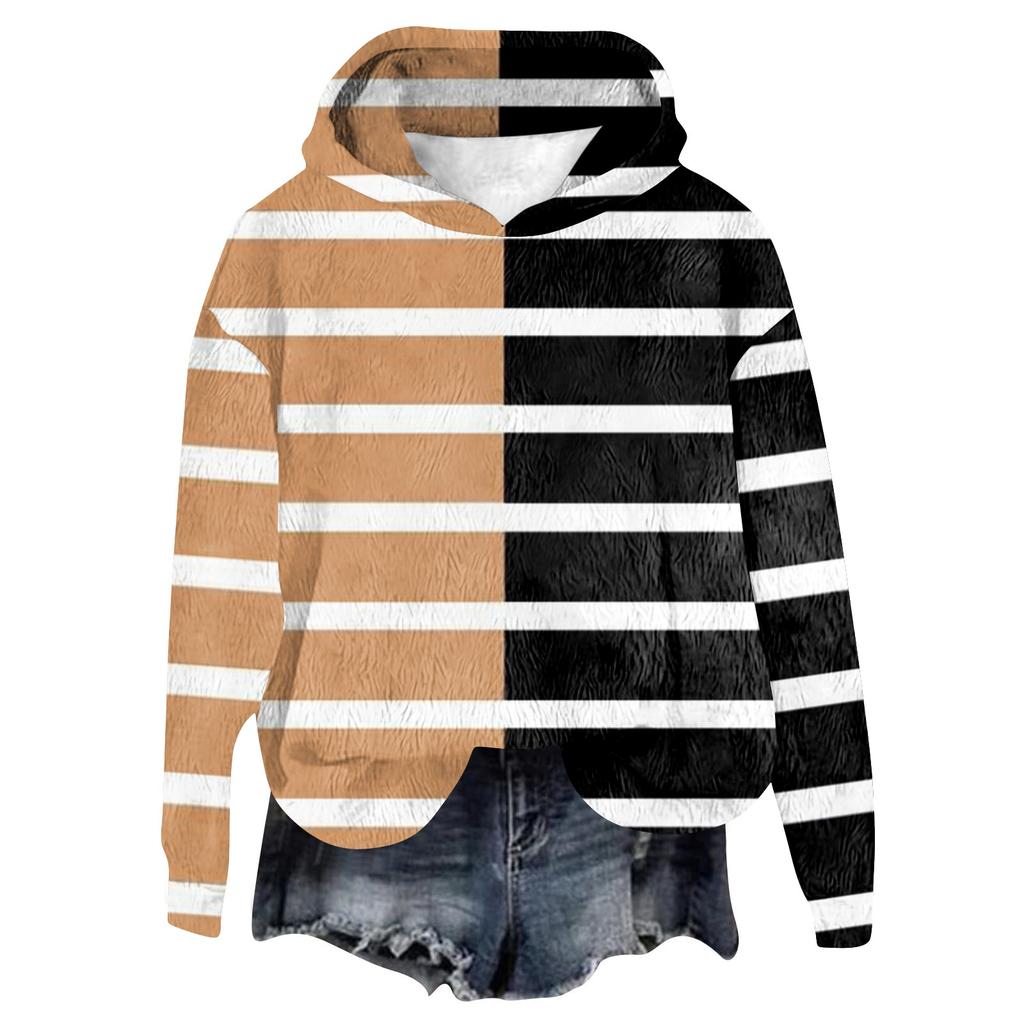 Women's Hooded Long Sleeve Printed Flannel Top Hooded Sweatshirt