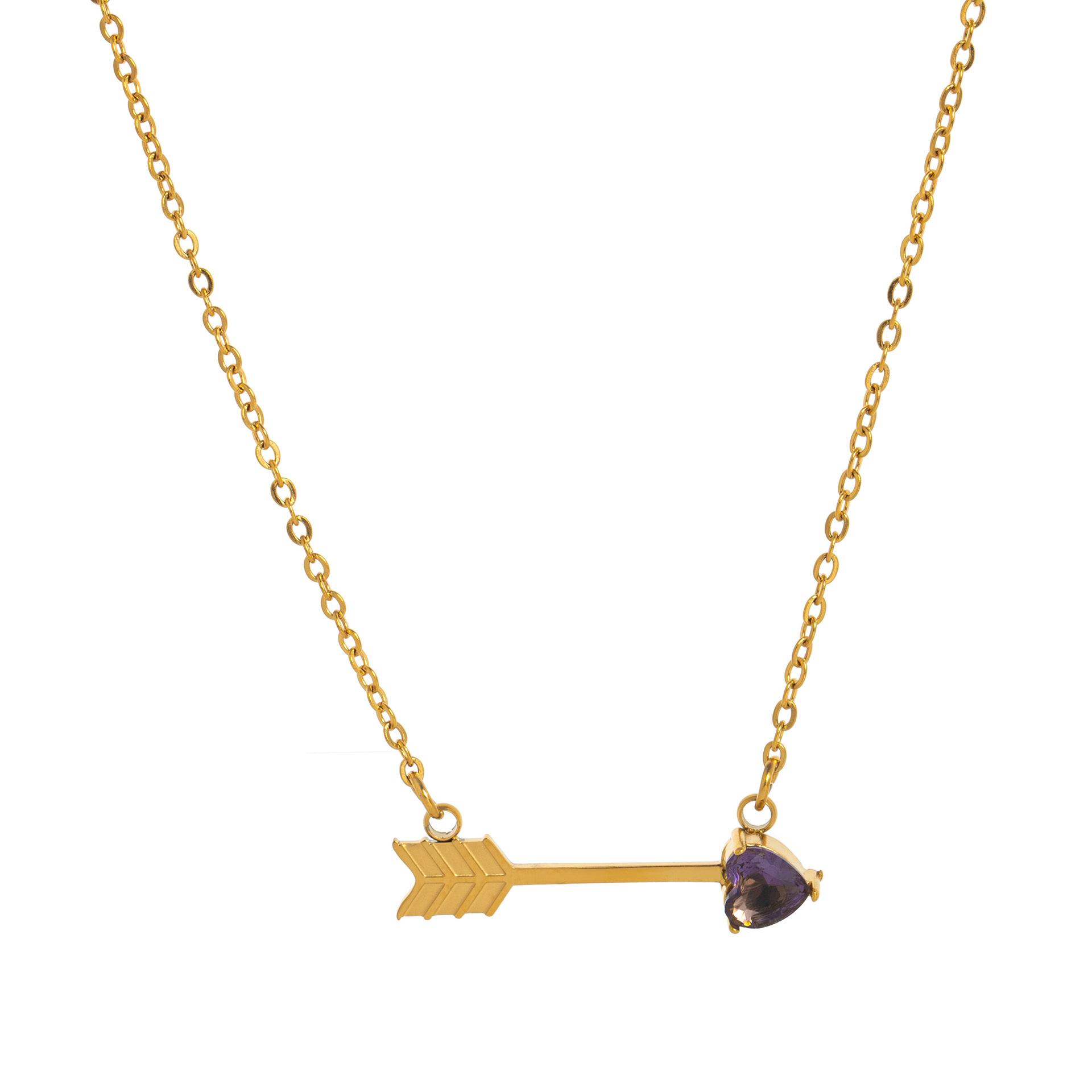 

Titanium Steel High Color Retention Twelve Birthstone Necklace 12 Birthstone One Arrow Through The Heart Pendant Necklace 18K Gold
