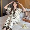 Short-sleeved New Love Cardigan Summer Pajamas Women's Bubble Wrinkled Short-sleeved Trousers Loungewear Set Sweet Temperament
