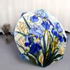 Automatic Open/Close Umbrella with Floral Design - Stained Glass Pattern In Blue & Yellow, Compact Folding Umbrella with 8-Rib
