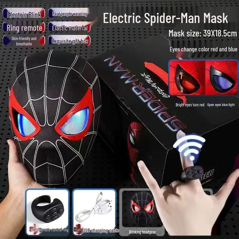 Electric Spider-Man Mask with Blinking Eyes - Light-Up Cosplay Helmet Toy for Kids