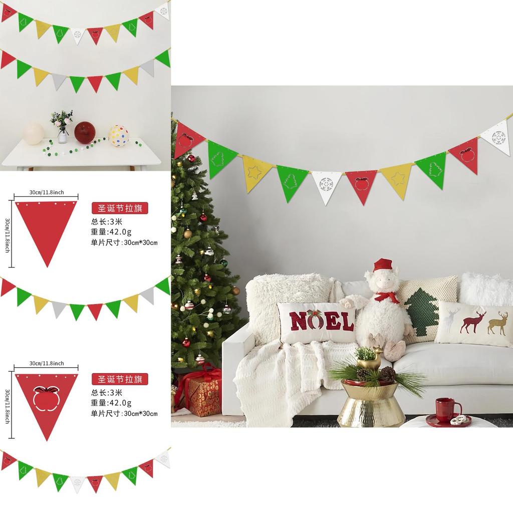 Eye-catching Christmas Decorative Triangle Flags For Cheerful Party Atmosphere Setup