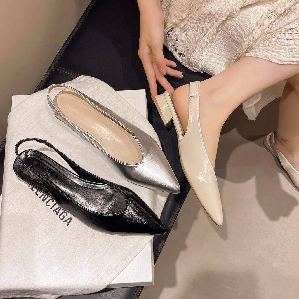 Fashion Summer Women New Sexy Retro Solid Color Heels Leather Shoes Outdoor Banquet Party Pointed Shoes Fashionable Sandals Plus Size 42