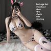 Sexy Cow Bikini Set Women Erotic Lingerie Cartoon Cosplay Costume Maid Swimsuit Cute Milk Cow Printing Bra Panty Stocking