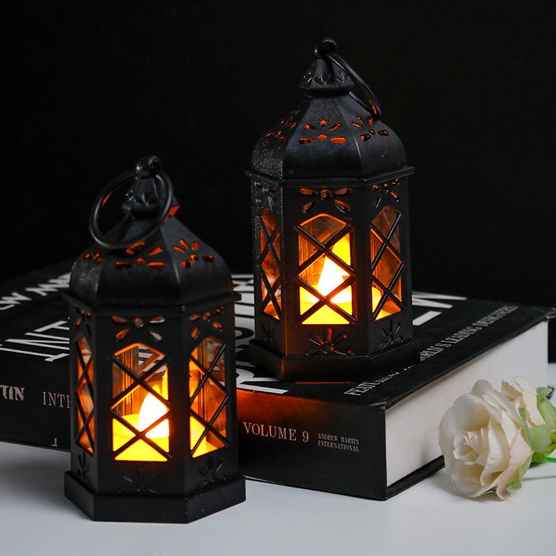 Retro Desktop Lamp - Halloween Ambient Decor & Creative Gift Hexagonal Led Wind Lamp Candle Lamp Portable Pony Lamp