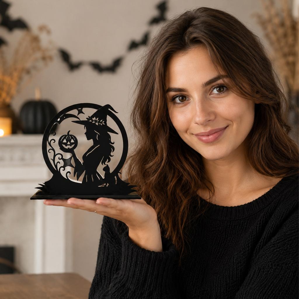 Halloween Candle Holder 2D Witch Pumpkin Cutout Tabletop Decoration for Party