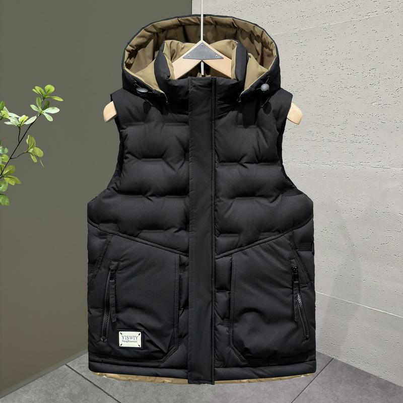 

Осень и зима утолщенный мужской ретро рабочий свободный утолщенный теплый водонепроницаемый хлопковый жилет для пары толстый жилет M (80-50 kg) чёрный