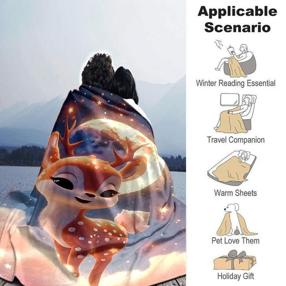 1pc Deer Name Blanket Lightweight Flannel Throw for Sofa Bed Travel Camping Livingroom Office Couch Chair