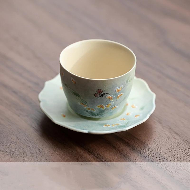 Hand Painted Butterfly Gaiwan Set For Tea Porcelain Chinese Green Tureen Teaware  Tea Bowl Kung Fu