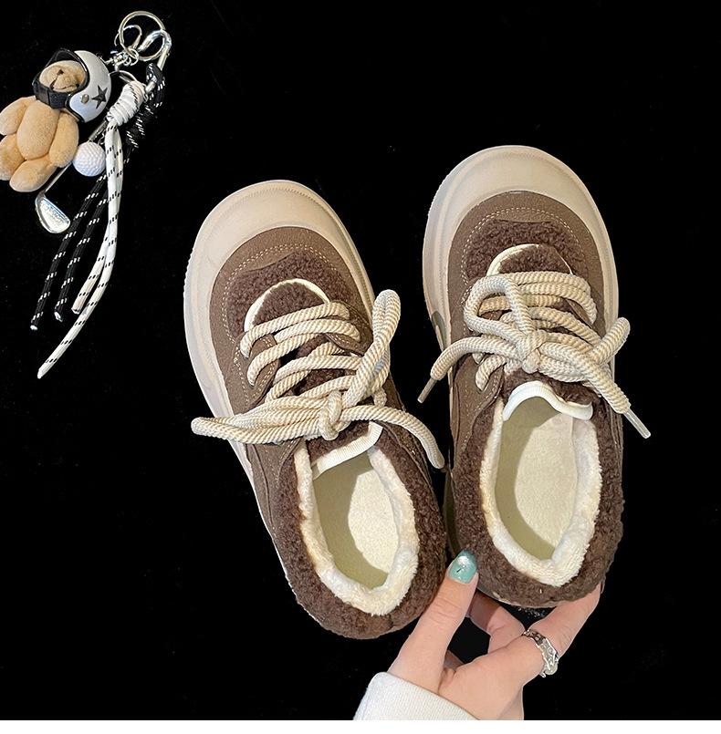 

Fashion versatile retro thickened platform cotton shoes women s 2025 new autumn and winter velvet warm fluffy shoes casual board shoes 40 темно-коричневого
