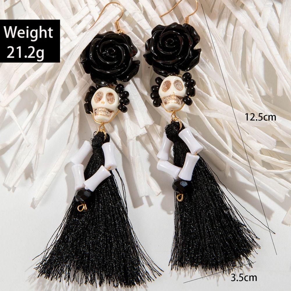 Rice Bead Skull Drop Earring Tassel Ear Jewelry Accessories Trendy Halloween Earrings Party