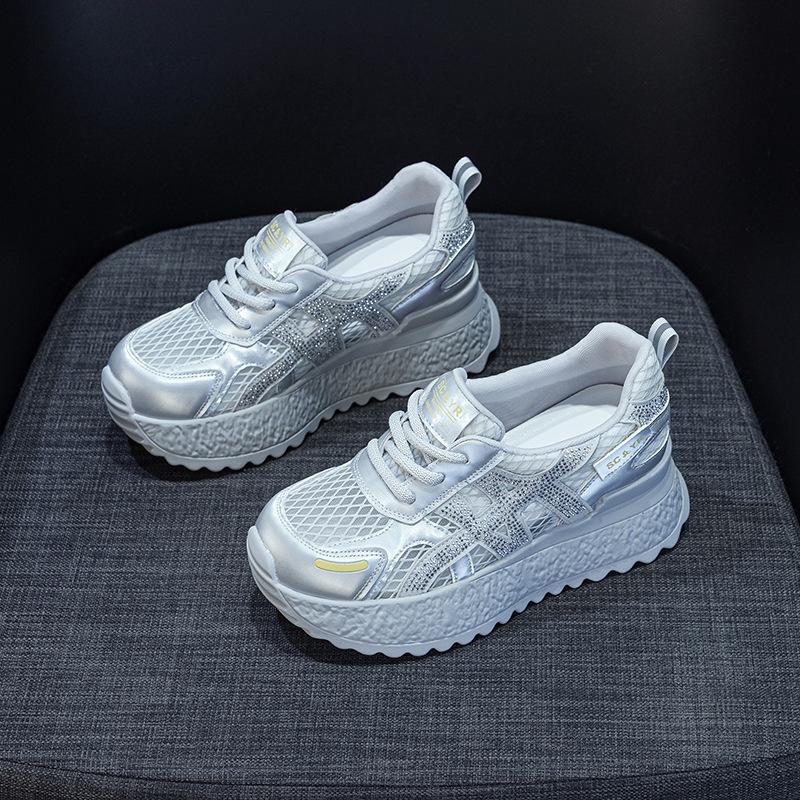 Small thick-soled little white shoes women's 2025 summer light luxury explosion shallow mouth breathable sports heightening casual dad shoes