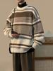 Unisex Japanese Retro Color Block Stripe Sweater - Autumn/Winter Trendy Knitwear, Round Neck, Couple Style.