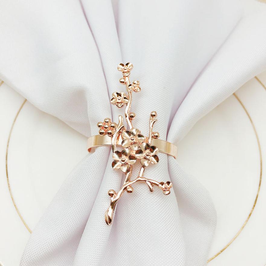 

10 шт./лот, новое кольцо для салфеток в виде цветка сливы, металлическая пряжка для салфеток, подставка для колец для салфеток в ресторане, украшение для стола на свадьбу розового золота