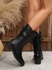 Fashion Women's 2025 New Fall/Winter Versatile Retro Knight Boots Round Toe Block Heel Mid-Tubular Boots