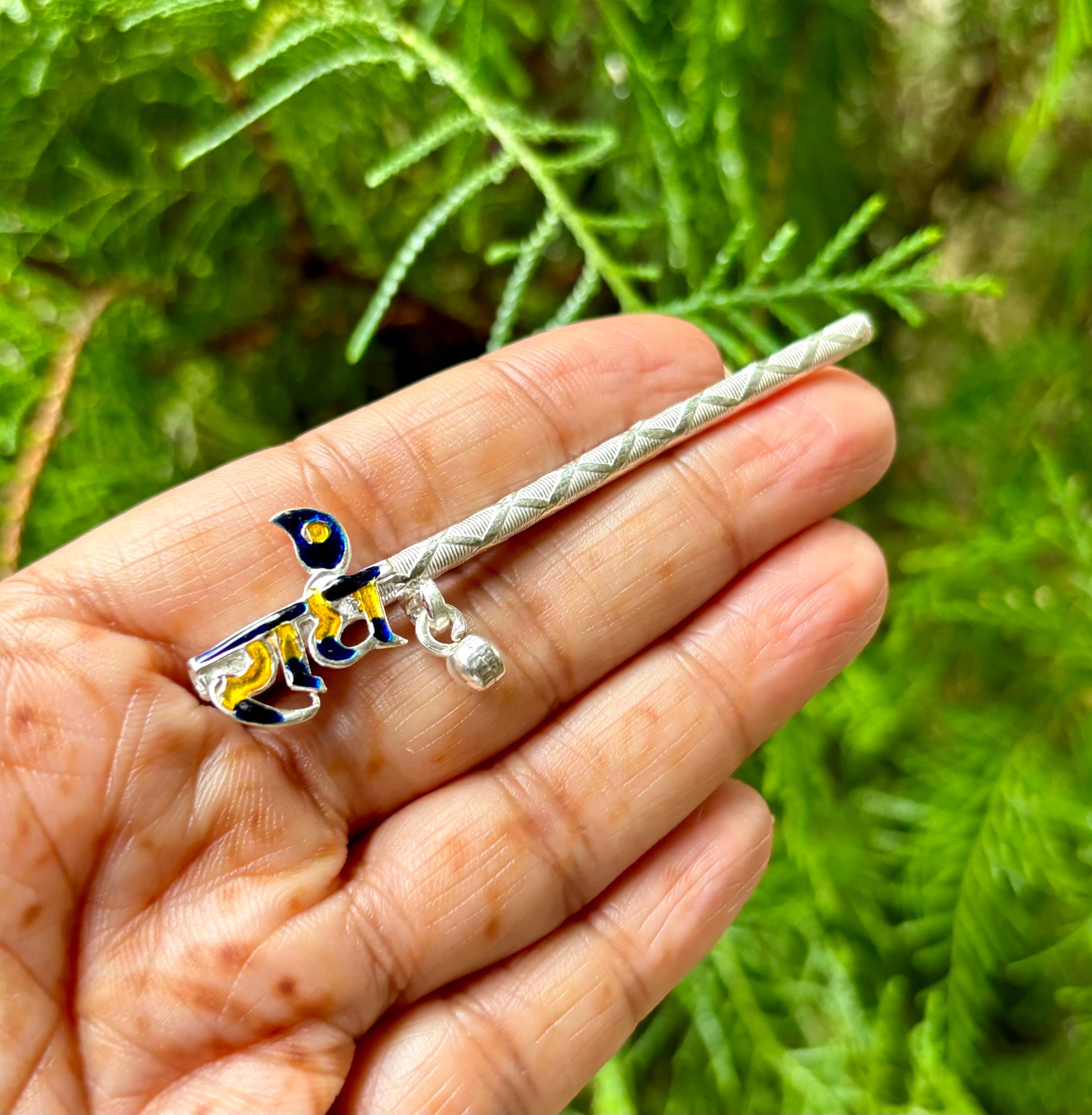 999 Silver Handmade Lord Krishna LADDU GOPAL bansuri flute, 7.5 cm, Religious Pooja, God s Worship, Weddings, Ceremonies, Enamelled, RADHE One Size
