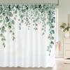 Fresh Green Leaves and Plants Pattern Shower Curtain Printed Leaves Bathroom Bath Curtain Home Decoration Curtain With Hooks