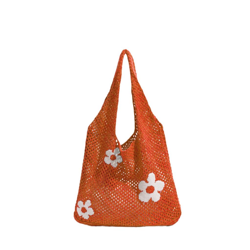 Summer Large Capacity Knit Women Shoulder Bags Flower Hollow Design Ladies Shopping Handbags Simple Casual Girls Vest Bag Tote
