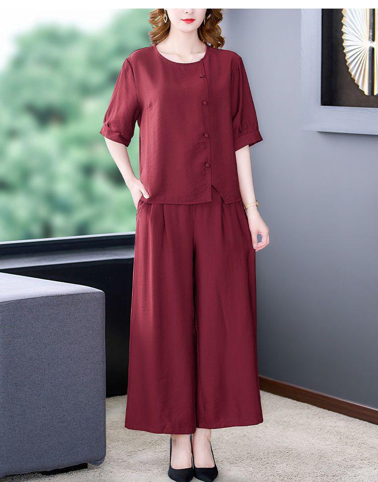 Stylish Cotton Linen Summer Outfit Set for Middle-aged Women - Short Sleeve Top 2026