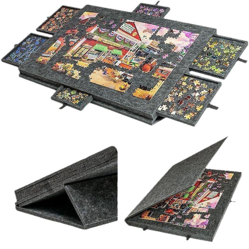 Foldable Children's Puzzle Table with Stand, Cover, and 6 Drawers