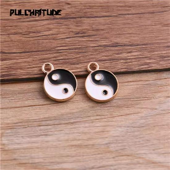 DIY Alloy Jewelry Accessories: White KKC Oil Drop Tai Chi Bagua Black & White Pendant Beads