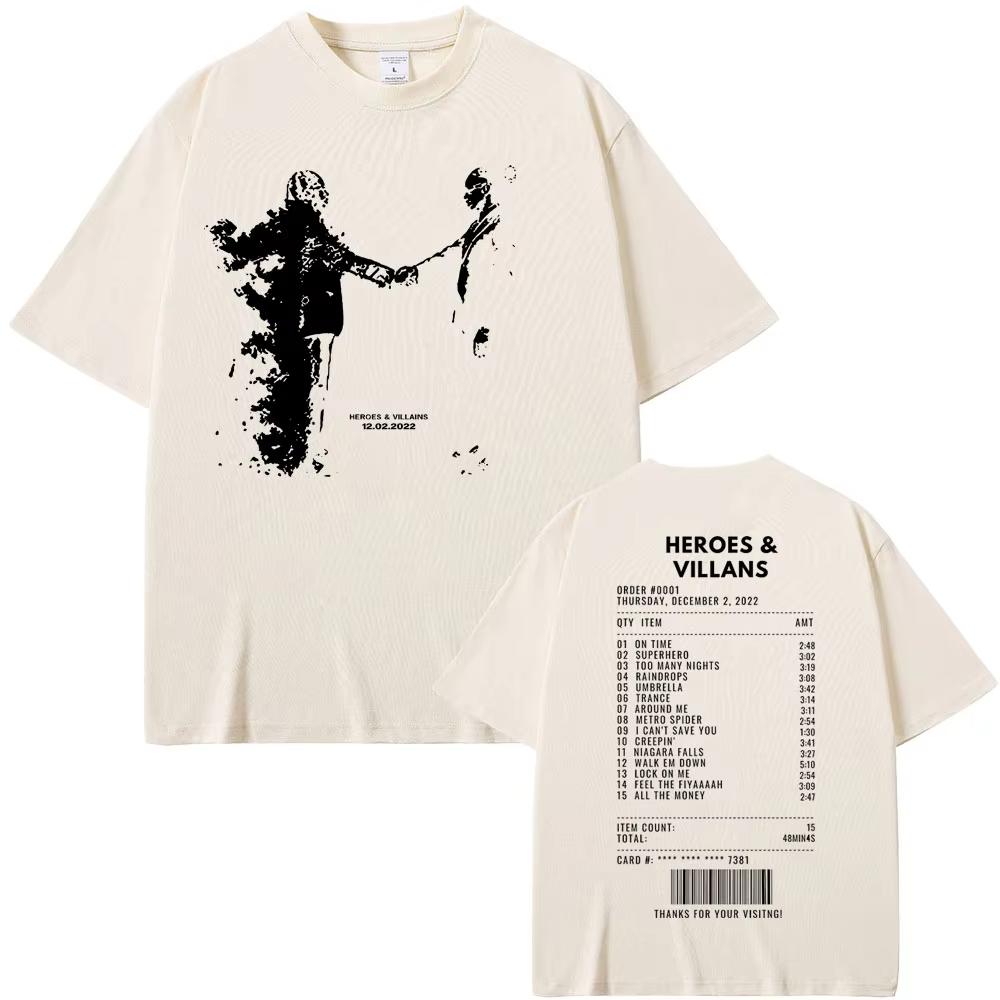 Rapper Metro Boomin Heroes  Villains Double Sided Print Tshirts Unisex Women Hip Hop Vintage Oversize Tshirt Unisex Cool Streetwear