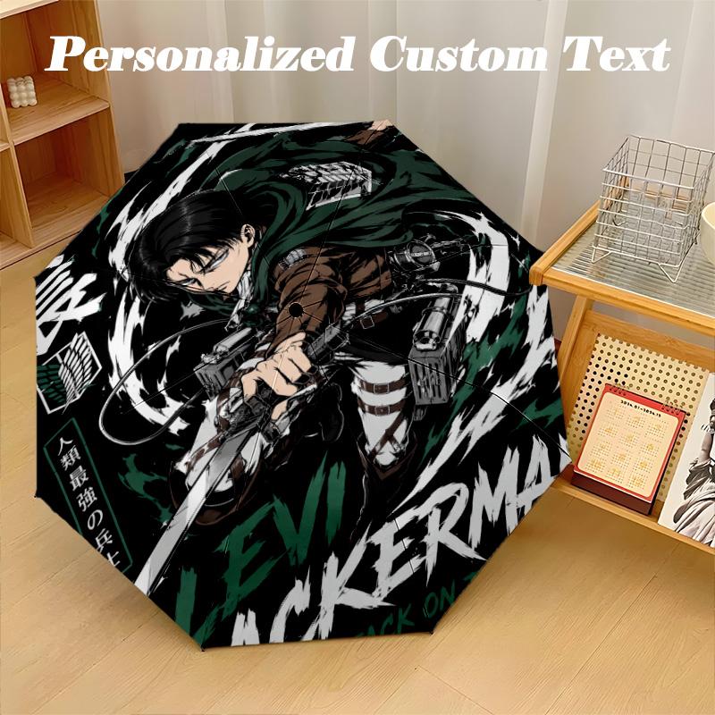 Windproof Folding Umbrella, 8‑Rib Auto Open Close Attack On Titan Umbrella for Rain Sun Protection