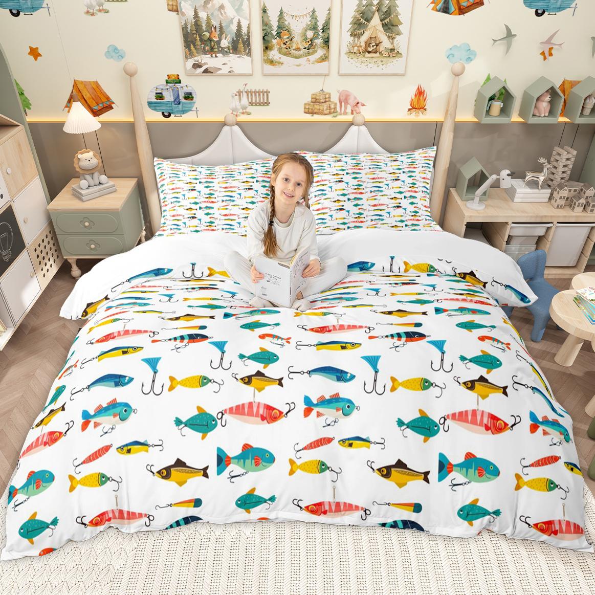 

Homewish Мультяшний Набір Підковдри з Морськими Тваринами для Дітей Хлопчиків Дівчаток, Набір для Ліжка з Китом Восьминогом Морською Зіркою, Набір Підковдри з Морською Рибою Крабом DE L 200x200cm 3pcs&set