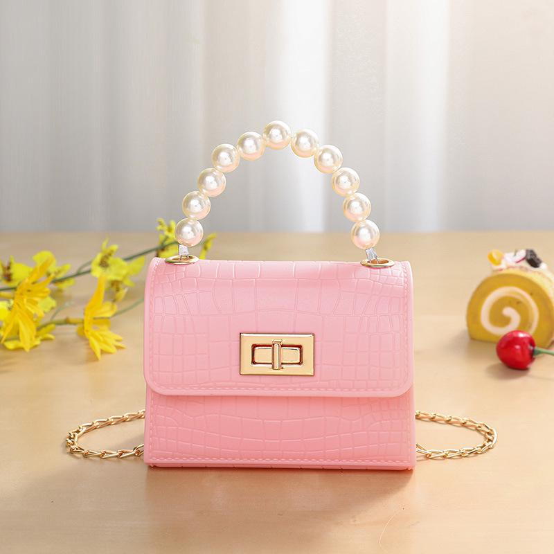 Crocodile Print PVC Jelly Crossbody Bag for Kids with Pearl Accent