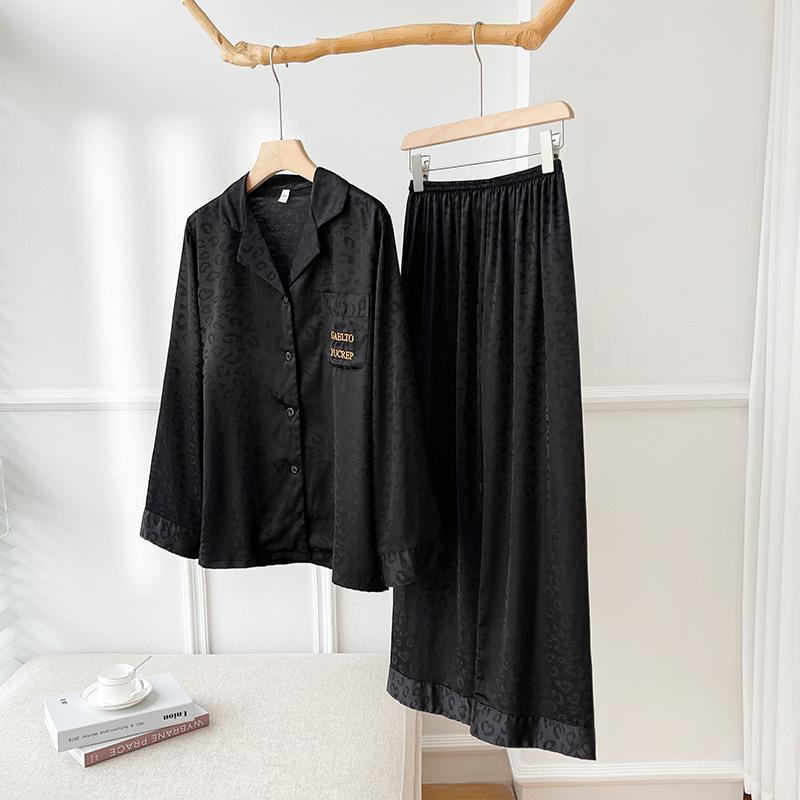 Spring and Summer Fashion Printed Ice Silk Pajamas Suit Women's Casual Wear Loose Satin Home Service Suit