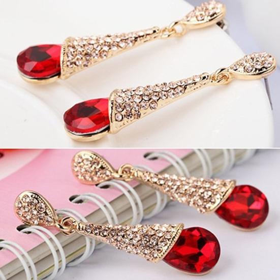 Women Elegant Cubic Zirconia Inlaid Water Drop Long Dangle Earrings Jewelry