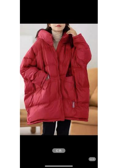 Women's Mid-Length Hooded Patchwork Pendant Down Jacket - Plus Size, Loose Fit, White Duck Down, Autumn/Winter Style