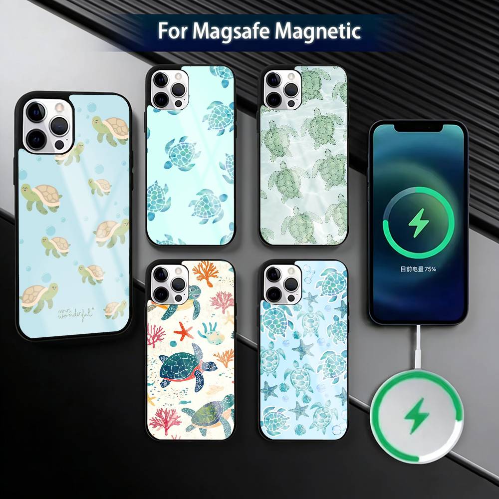 Sommer C-Cool Schildkrötenmuster Handyhülle Für iPhone17,16,15,14,13,12,11 Plus,Pro Magnetisch Für Magsafe Kabelloses Laden