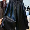 Fashion High End Elastic Waist A Line Loose Wide Leg Pants Women Autumn Retro Casual Cropped Pant