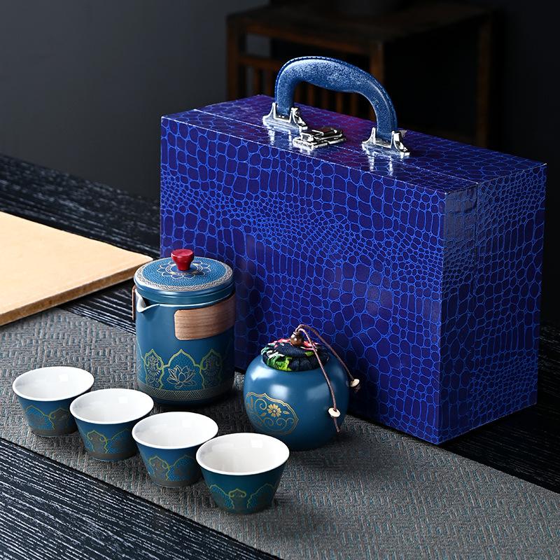 

Dehua tea set, high-end and high-grade ceramic teapot with gift box, gift accompaniment, customized a complete set of ancient rhyme