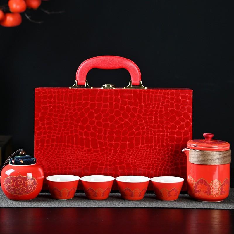 

Dehua tea set, high-end and high-grade ceramic teapot with gift box, gift accompaniment, customized a complete set of ancient rhyme