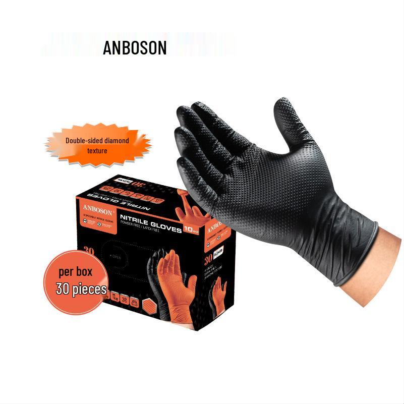 Thick Diamond Pattern Wear-Resistant Disposable Nitrile Gloves for Industrial and Automotive Use
