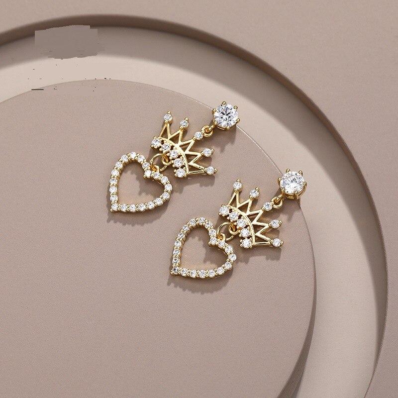 

Серьги-капли в форме сердца из стерлингового серебра 925 пробы с кристаллами в форме короны для женщин и девушек, элегантные ювелирные изделия для свадебной вечеринки